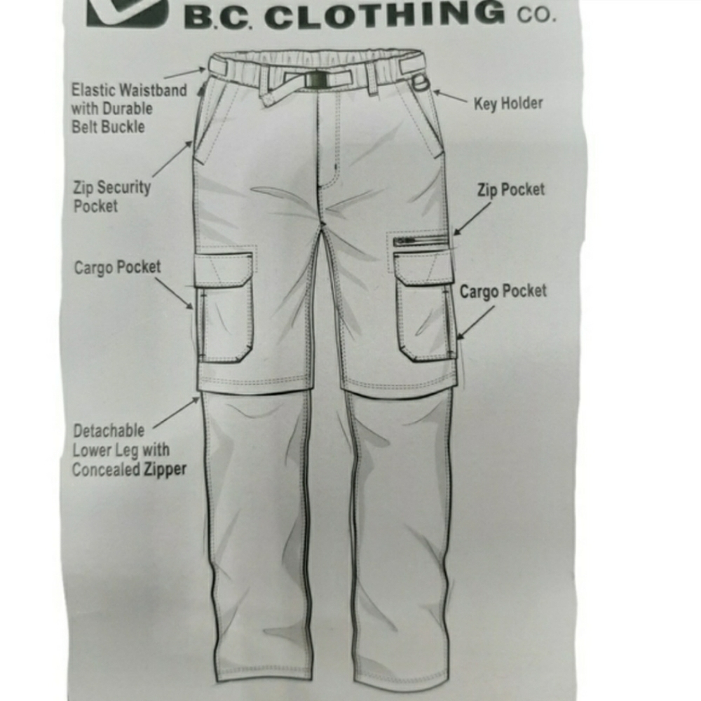 BC Clothing convertible hiking/fishing pants size Small 30 waist/30 length
